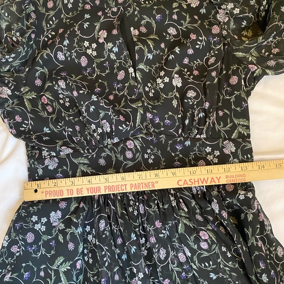 Ted Baker London Women's Dark Floral Mini Dress Small Sheer Ballon Sleeve - Picture 17 of 17